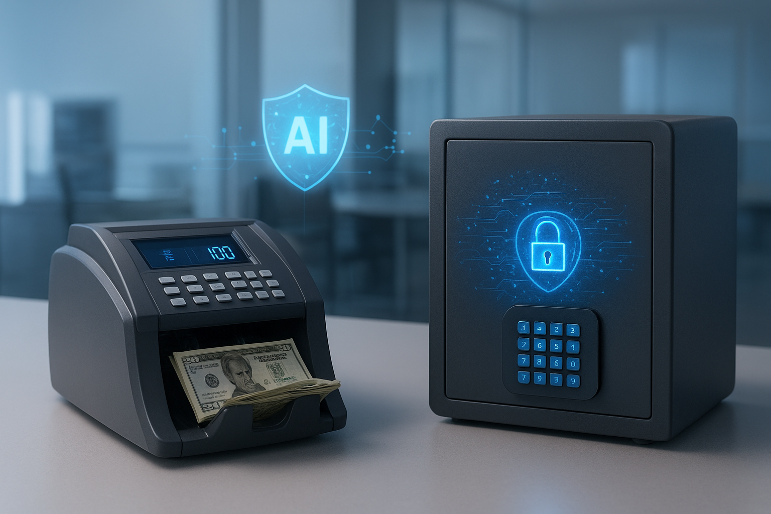 AI in Office technology with currency sorters and smart safes